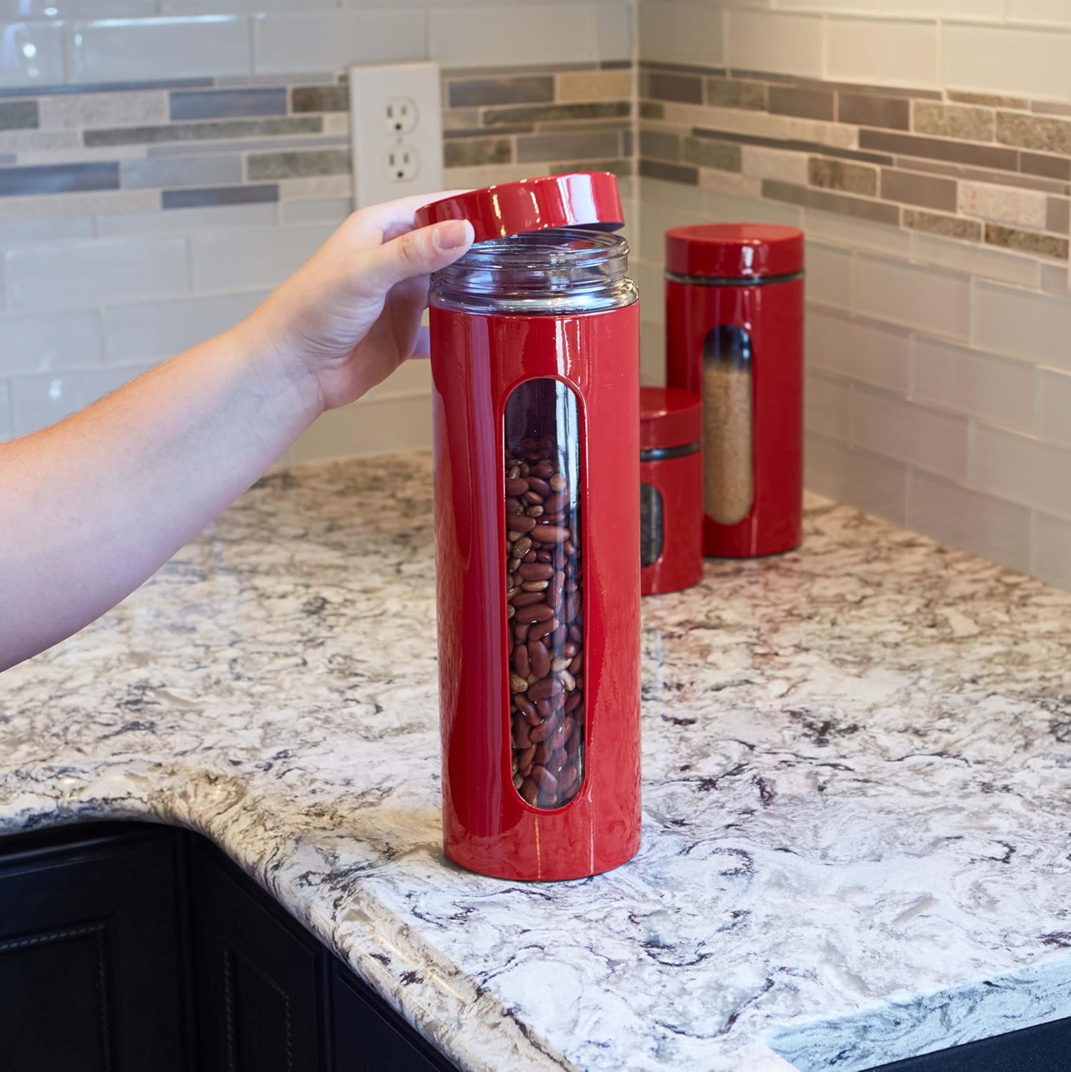 Anchor Hocking Palladian Window Cylinder Jars, Mixed Sizes, Cherry, Set of 4: Kitchen Storage And Organization Product Sets: Kitchen & Dining