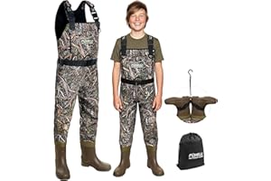 Foxelli Kids Chest Waders – 4mm Neoprene Waterproof Youth Waders with Boots for Duck Hunting and Fishing