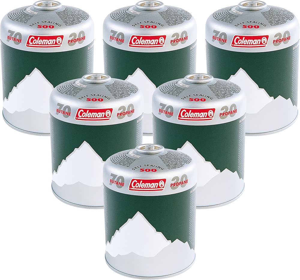 Coleman C500 6 x Gas Cartridge Pack Propane Butane Screw-On Fuel 6 Pack Green