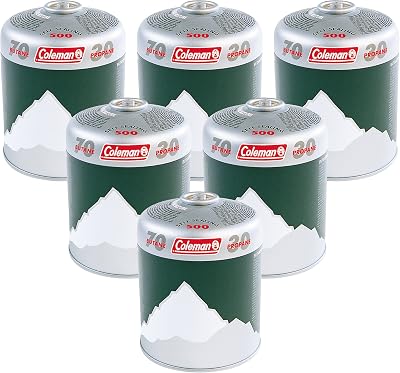 Coleman C500 6 x Gas Cartridge Pack Propane Butane Screw-On Fuel 6 Pack Green