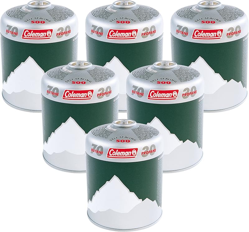 Coleman C500 6 x Gas Cartridge Pack Propane Butane Screw-On Fuel 6 Pack Green