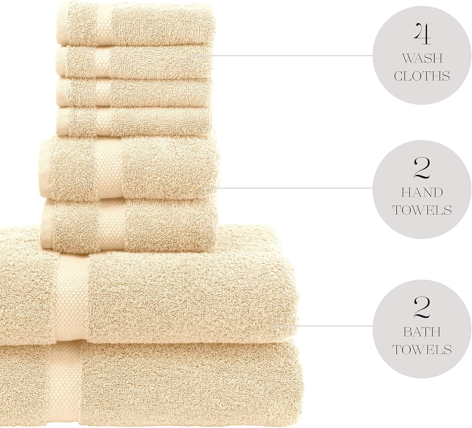 Luxury White Bath Towel Set - Combed Cotton Hotel Quality Absorbent 8 Piece Towels | 2 Bath Towels | 2 Hand Towels | 4 Washcloths [Worth $72.95] 8Pc | White: Home & Kitchen
