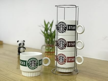 Velocita Traders Starbucks Mug With Stand 300ml Set Of 4 - 