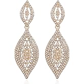 VANGETIMI Fashion Rhinestone Crystal Wedding Earrings for Women Bridal Bridesmaid Long Leaf Chandelier Teardrop Dangle Earrings Jewelry