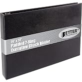 Better Office Products 7 Ring Executive Check Binder with Zipper Pouch, Padded Black Textured Cover, for 9" x 13" 3 Per Page Business Checks, 600 Check Capacity Checkbook Holder