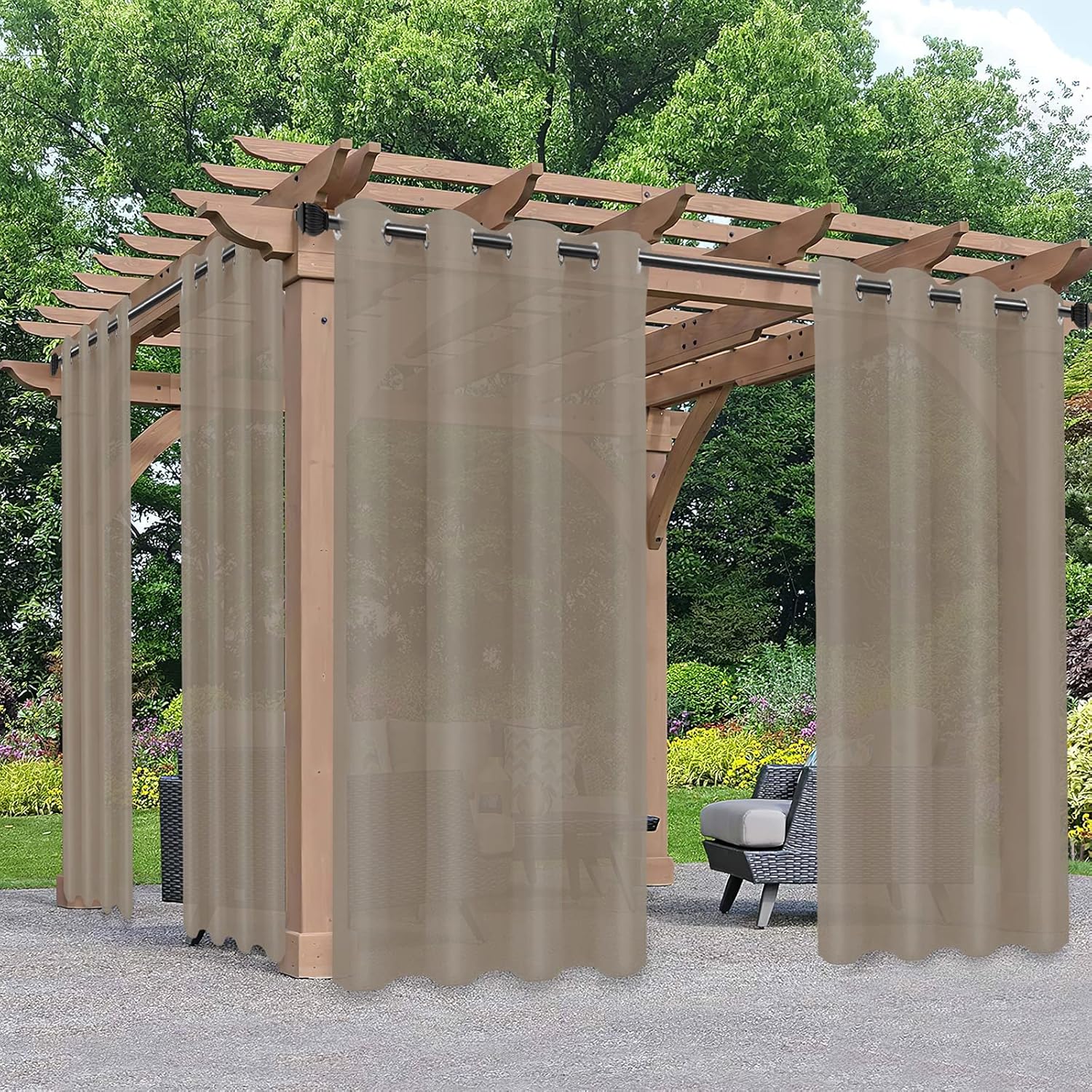 Outdoor Curtains - PureFit Sheer Outdoor Curtains for Patio Waterproof  Weatherproof, Fade Resistant Outside Voile Curtains for Gazebo, Front Porch, Pergola, Sun Filtering Privacy Curtain, 54 x 84 inch, 1 Panel, Khaki