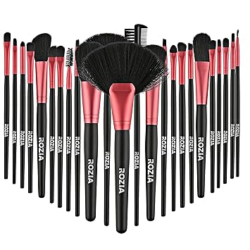 Rozia Essential Cosmetics 24 Pieces Professional Makeup Brushes Set with Case, Face Eye Shadow Eyeliner Foundation Blush Lip Powder Liquid Cream Blending Brush