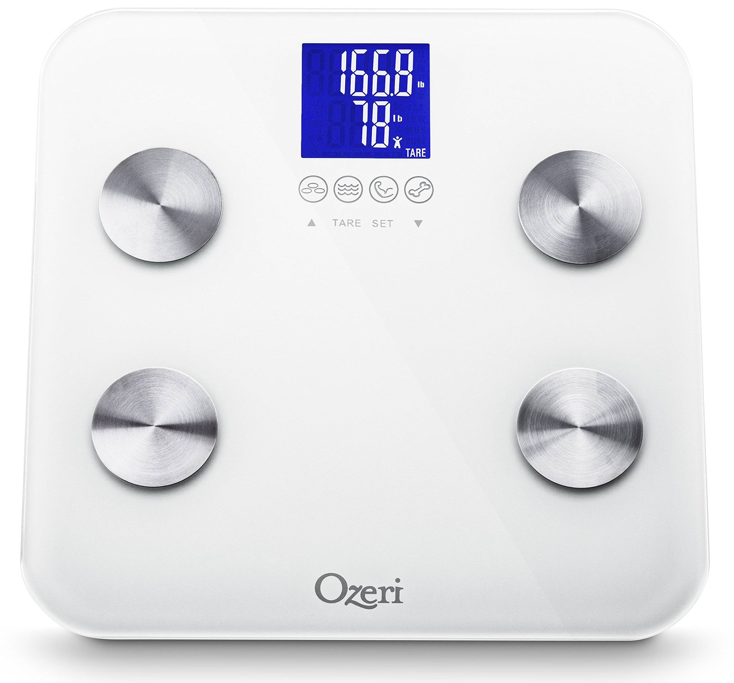 Ozeri Touch 200 KG / 440 LBS Total Body Bathroom Scale -- Measures Weight, Body Fat, Hydration, Muscle and Bone Mass with Auto Recognition and Infant Tare Technology
