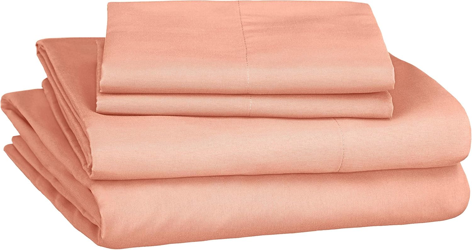 Amazon Basics Soft Microfiber Sheet Set with Elastic Pockets - Queen, Bright Salmon