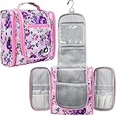 PAVILIA Toiletry Bag Travel Bag for Women Men, Hanging Cosmetic Organizer, Water Resistant Makeup Bag for Accessories Toiletries, Large Travel Essentials Kit (Floral Pink)