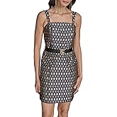 BCBG Women's Sleeveless Square Neck Belted Structured A-line Mini Dress