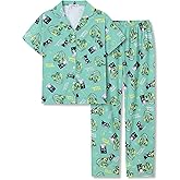 Tebbis Boys 2-Piece Pajamas - Black Video Game Controllers Print Short Sleeve Notch Collar Button Soft PJs Size 6-18