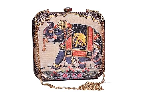 sugarcrush Womens Multicolour Satin Traditional Elephant Purse with Detachable Sling