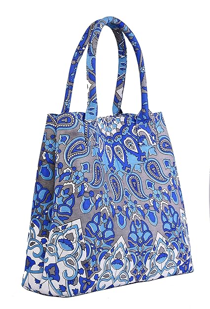 HANDICRAFT-PALACE Womens Cotton Star Mandala Printed Shoulder Tote Bag (Turquoise, Large)