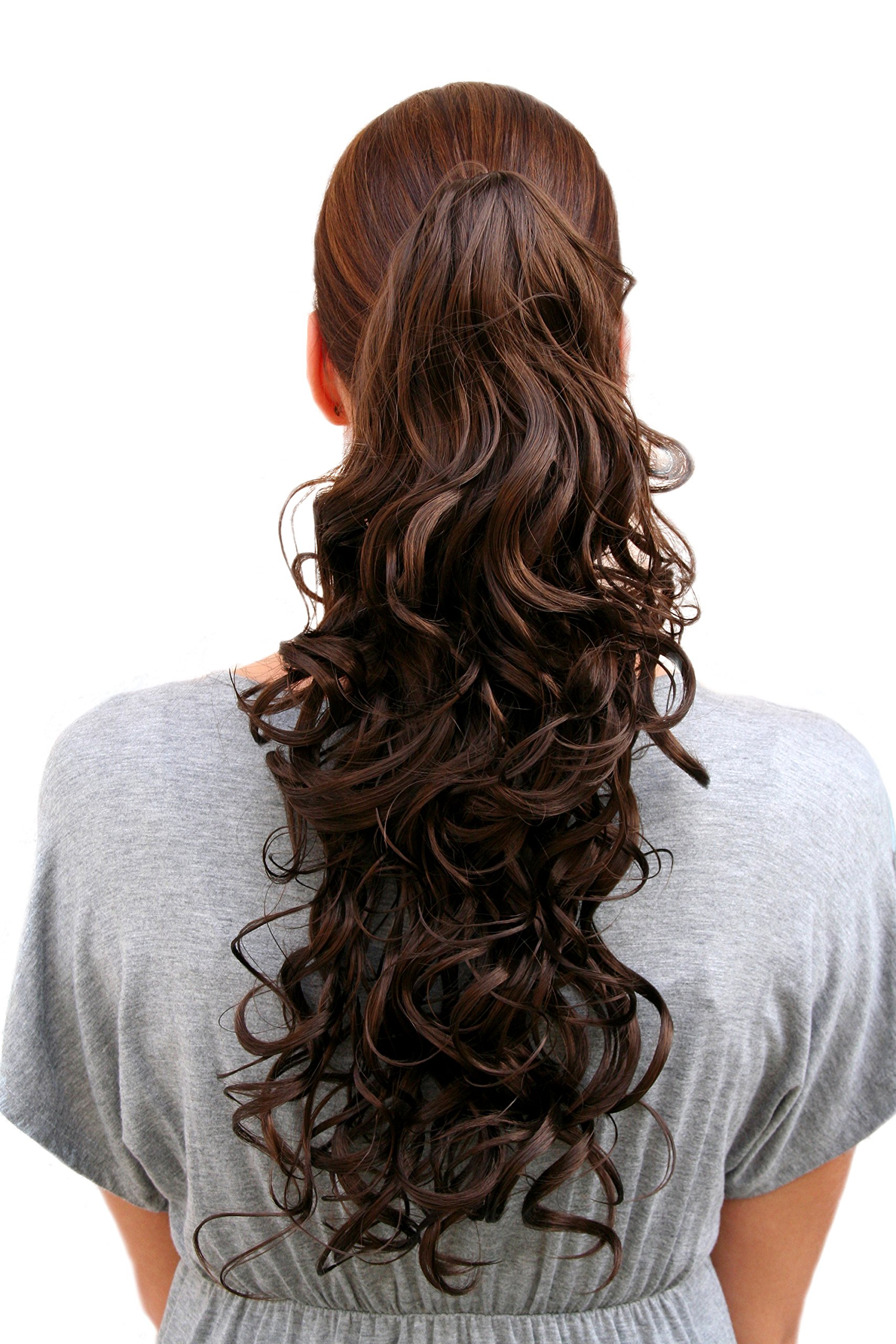 Hairpiece PONYTAIL medium length curls BROWN BRUNETTE (C128 Colour 6) Butterfly-Clip