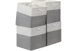 POSPRICA 13x13 Storage Cube Bins 4Pack,Collapsible Cube Storage Organizer for Closet, Fabric Storage Box w/ Rope Handles, Foldable Storage Baskets for Shelves, Clothes,Closet Organization - White/Gray