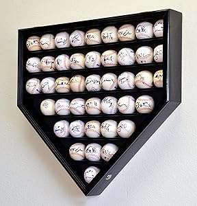 43 Baseball Ball Display Case Cabinet Holder Rack Home Plate Shaped w/98% UV Protection- Lockable –Black