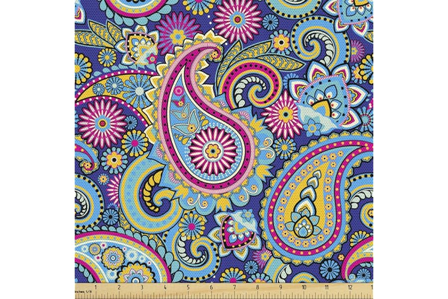 Ambesonne Navy and Blush Fabric by The Yard Old Fashioned Eastern Floral Paisley Motif Vintage Oriental Elements Decorative Fabric for Curtain Kitchen Bench Sofa Chair Cover Quilts 1 Yard Yellow Pink
