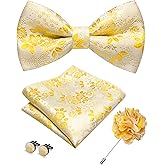 JEMYGINS Floral Pre-tied Bow Tie and Pocket Square Cufflinks Lapel Pin Sets for Men 4PCS