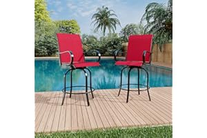 2 Piece Outdoor Swivel Bar Chairs, Patio High Swivel Bar Stools, All Weather High Back and Armrest Patio Chairs, Outdoor Rota