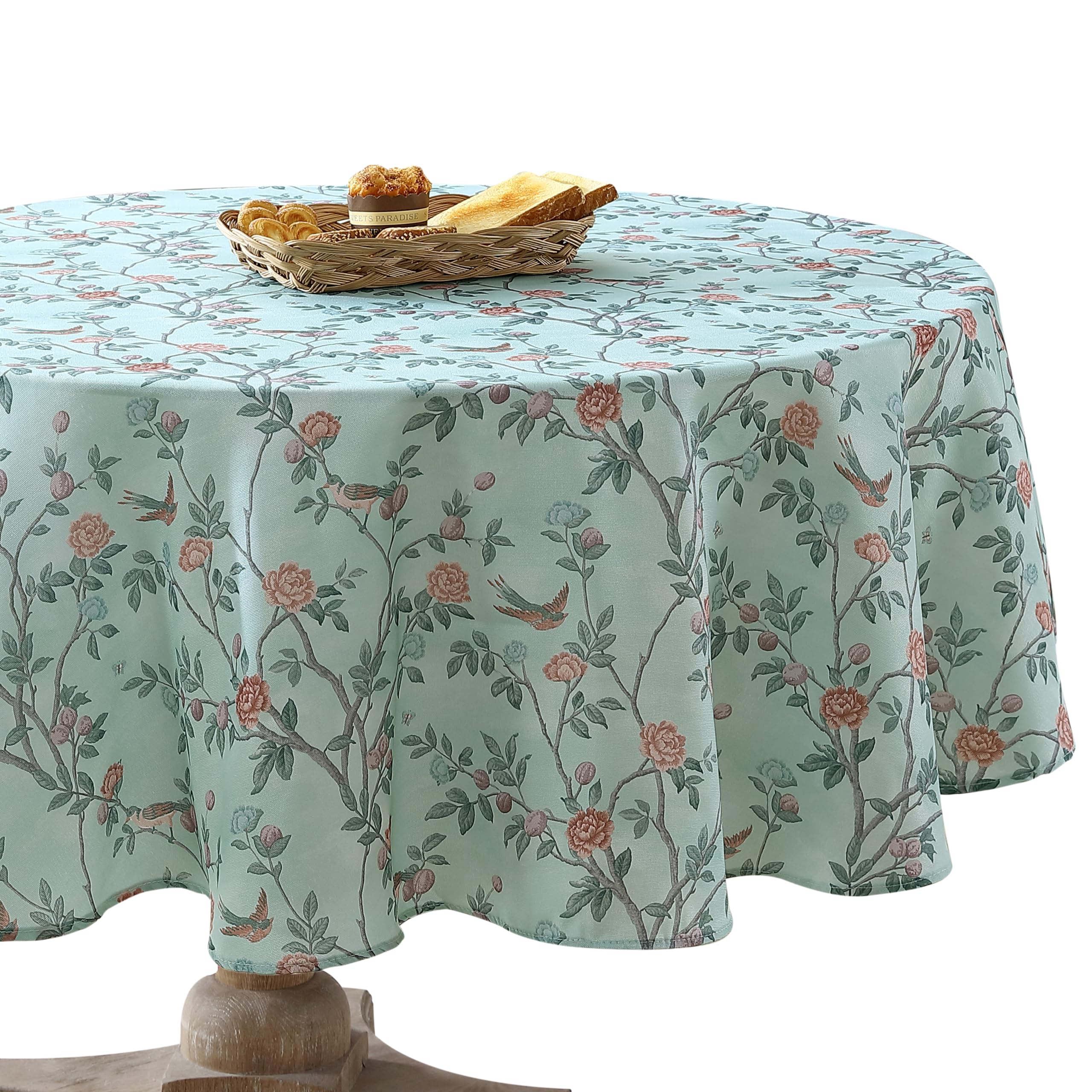 Laura Ashley Decorative Tablecloth, Wrinkle and Stain Resistant, Spillproof Water Repellent, Easy Care Washable Polyester Fabric for Dining, Kitchen, Holiday and Party, 70″ Round, Eglantine