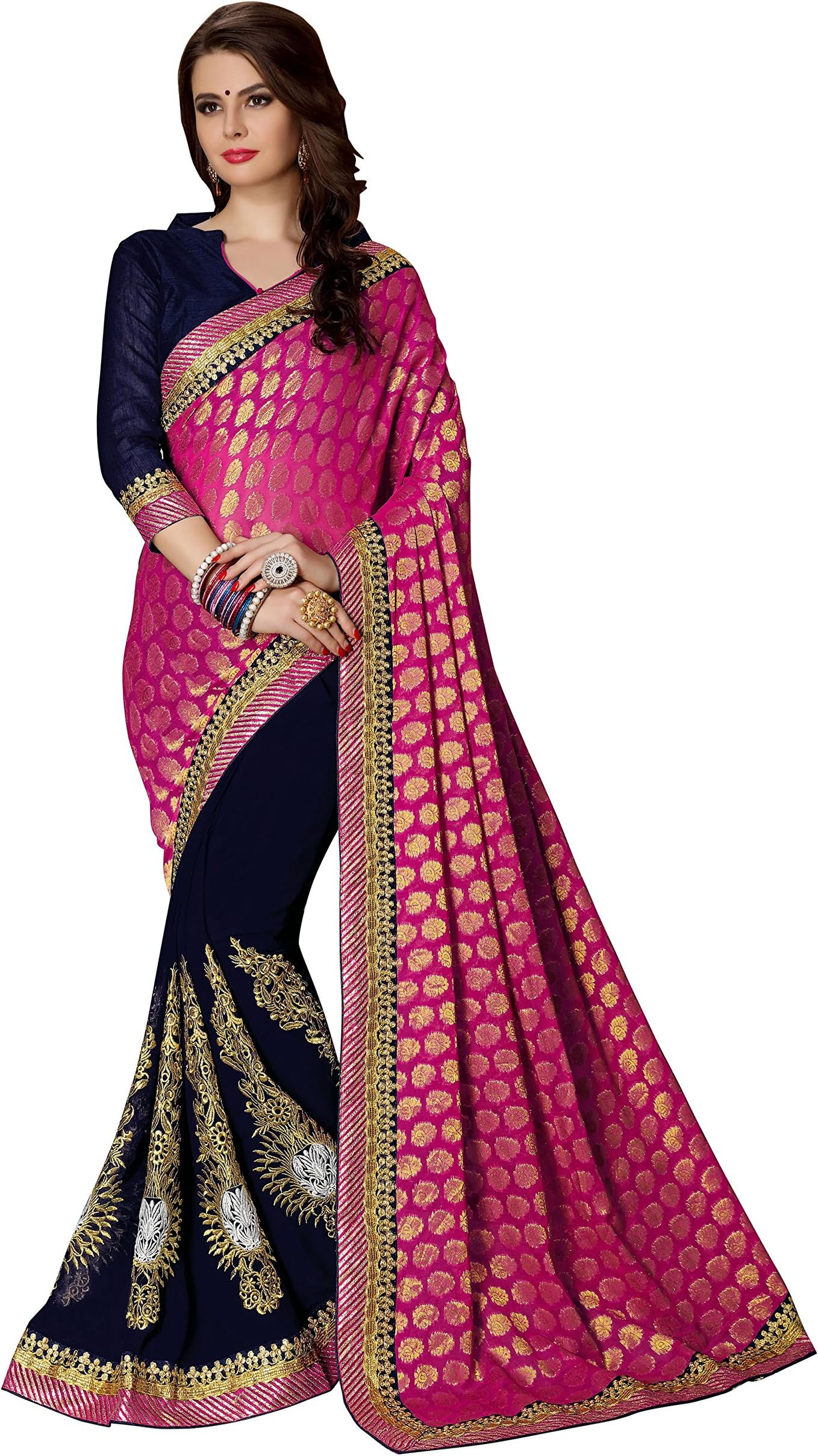 Purvi Fashion Women's Georgette Saree With Blouse Piece (80063_Pink)