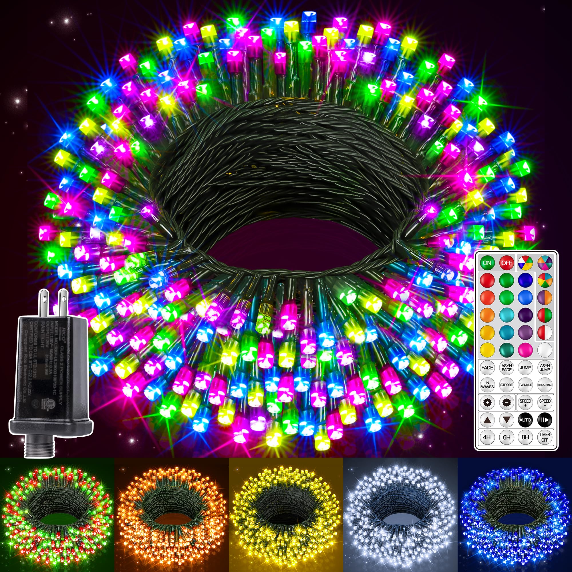 Photo 1 of Ollny RGB Halloween Lights 200 LEDs 66 FT, 130 Modes Color Changing Connectable Christmas Lights with Remote, Timer & Waterproof, Outdoor Christmas String Light for All-Year House Decorations