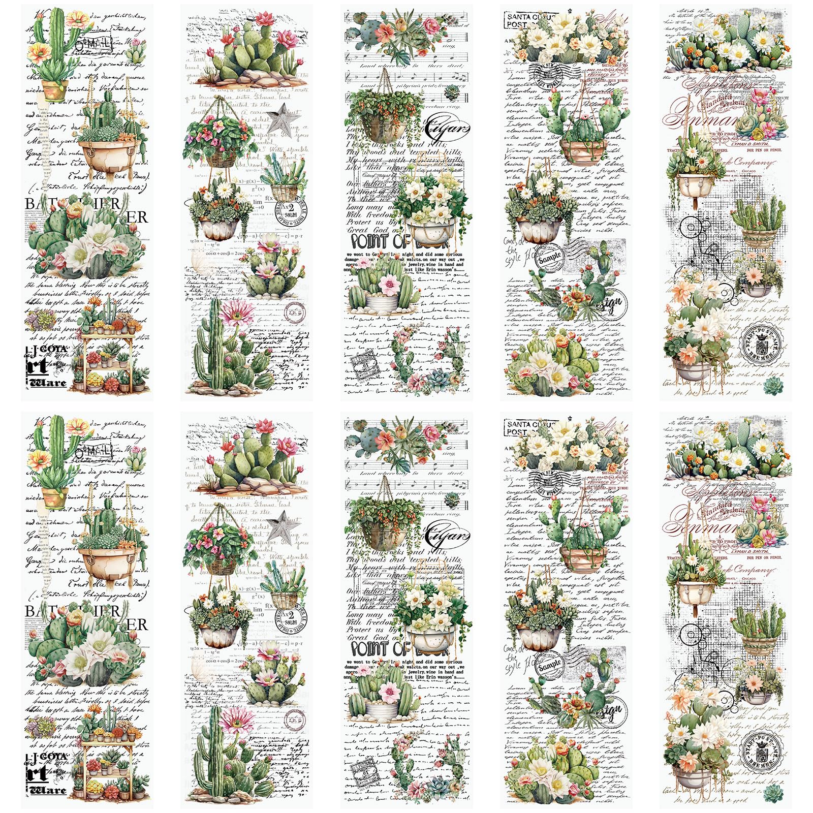 WANDIC 10 Sheets Rub On Transfer Sticker, Succulent Plants Decals Cactus Waterproof Furniture Stickers for Table Water Bottle DIY Craft, 11.8 * 3.9in