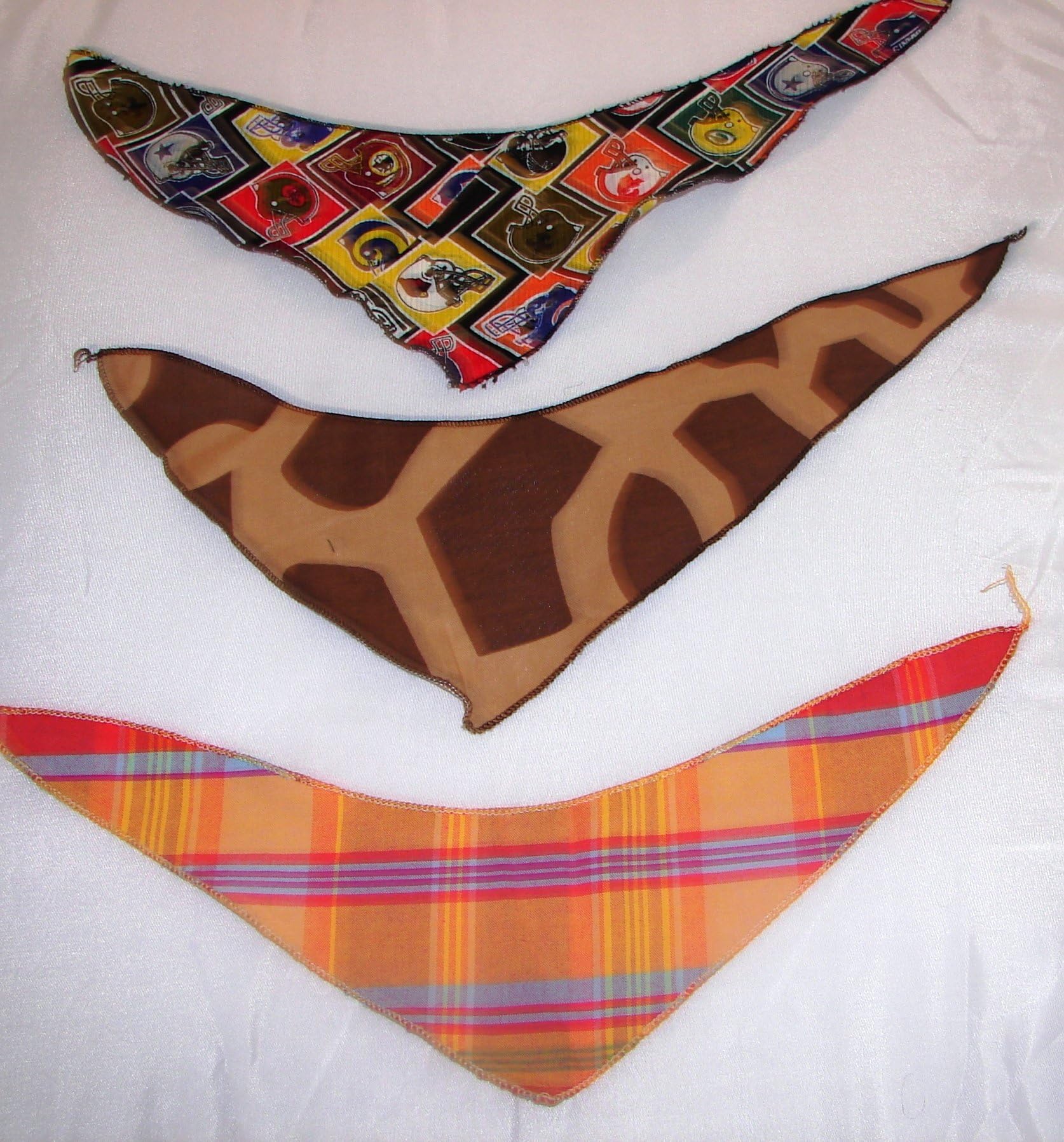 Dog Bandana Scarf~Tie On~Dog Accessory~Small~Set of 3~(Orange Plaid, Brown Print, NFL Football)
