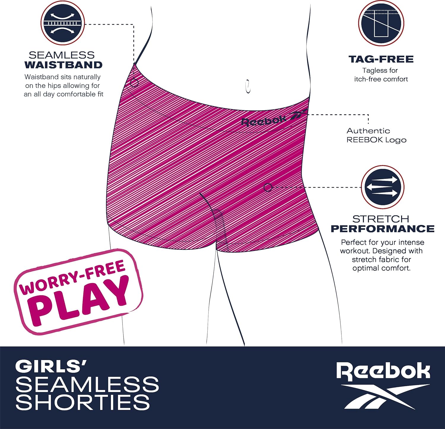 Reebok Girls’ Underwear – Seamless Cartwheel Shorties (4 Pack): Clothing