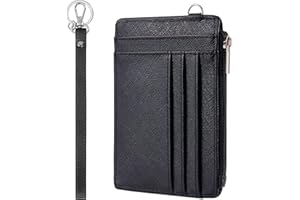 SEAVILIA Small Wallet for Women Slim Wristlet Keychain Wallets RFID Credit Card Holder With Zipper Pocket, ID Window (Black)