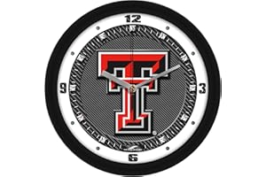 SunTime Texas Tech Red Raiders Wall Clock, Printed Carbon Fiber Team Art, Silent Non-Ticking Quartz Movement, 11.5"