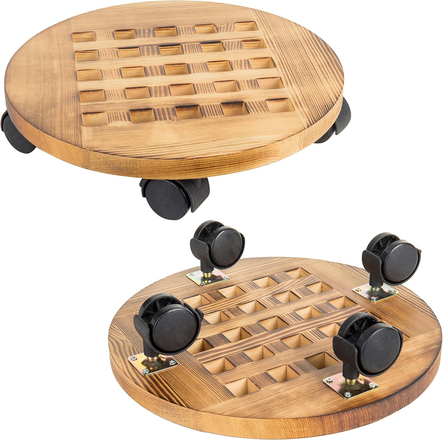 MyGift Torched Wood Rolling Planter Caddy with 360º