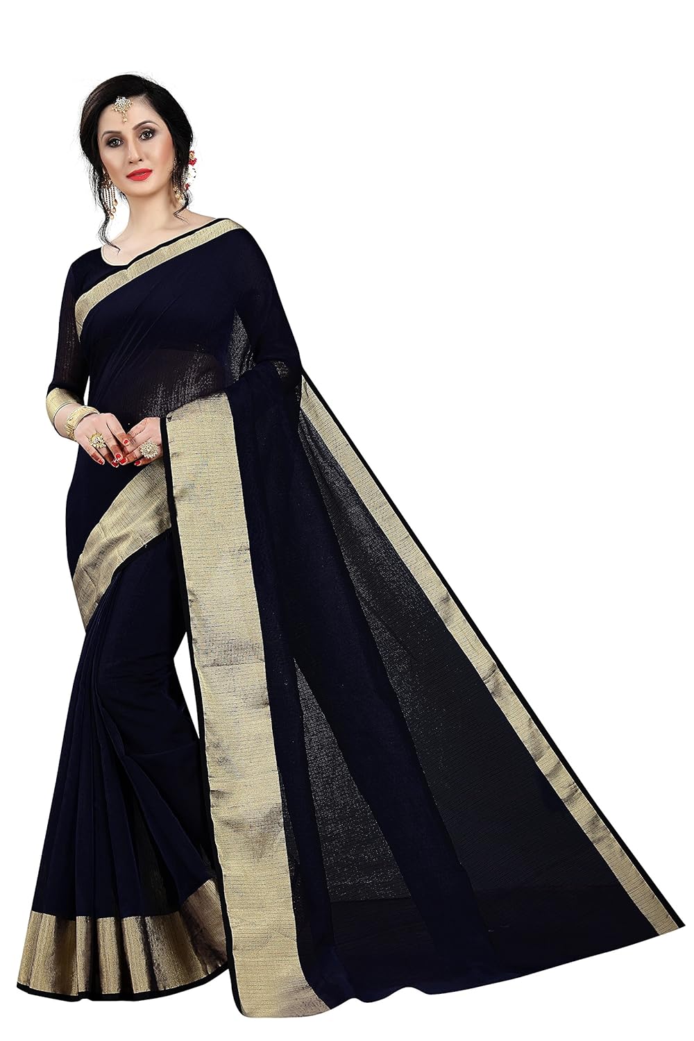 perfectblue women's cotton silk saree with blouse piece (doriyacotton)