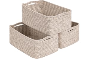 Goodpick Storage Baskets, 13 x 8 x 5 in, Closet Shelf Organizers for Gifts Empty Baskets for Shelves Dog Toy Basket Woven Baskets for Storage for Towels for Organizing 3 Pack, White & Brown