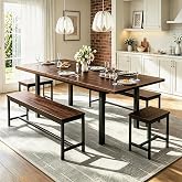 GarveeHome 5-Piece Dining Table Set for 4-8 People, 63 in Large Extendable Kitchen Table Set with 2 Benches and 2 Square Stools, Modern Dining Room Furniture Sets, Easy Assembly, Espresso