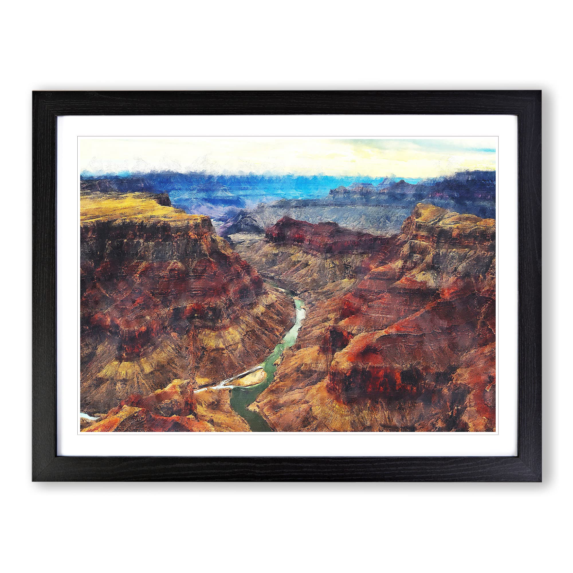 The Grand Canyon Painting Modern Art Framed Wall Art Print, Ready to Hang Picture for Living Room Bedroom Home Office Décor, Black A3 (46 x 34 cm)