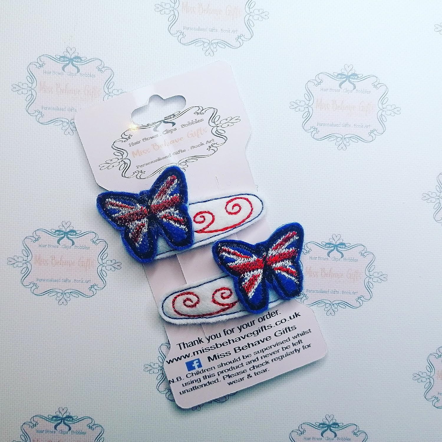 Union Jack Butterfly Hair Clips Amazon.co.uk Handmade