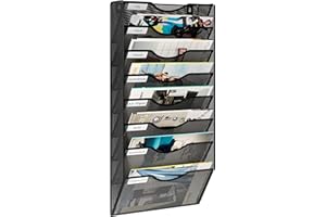 Solinxe Wall File Holder Wall Mounted Magazine Rack 8 Pocket Hanging File Folders Organizer for Office , Black
