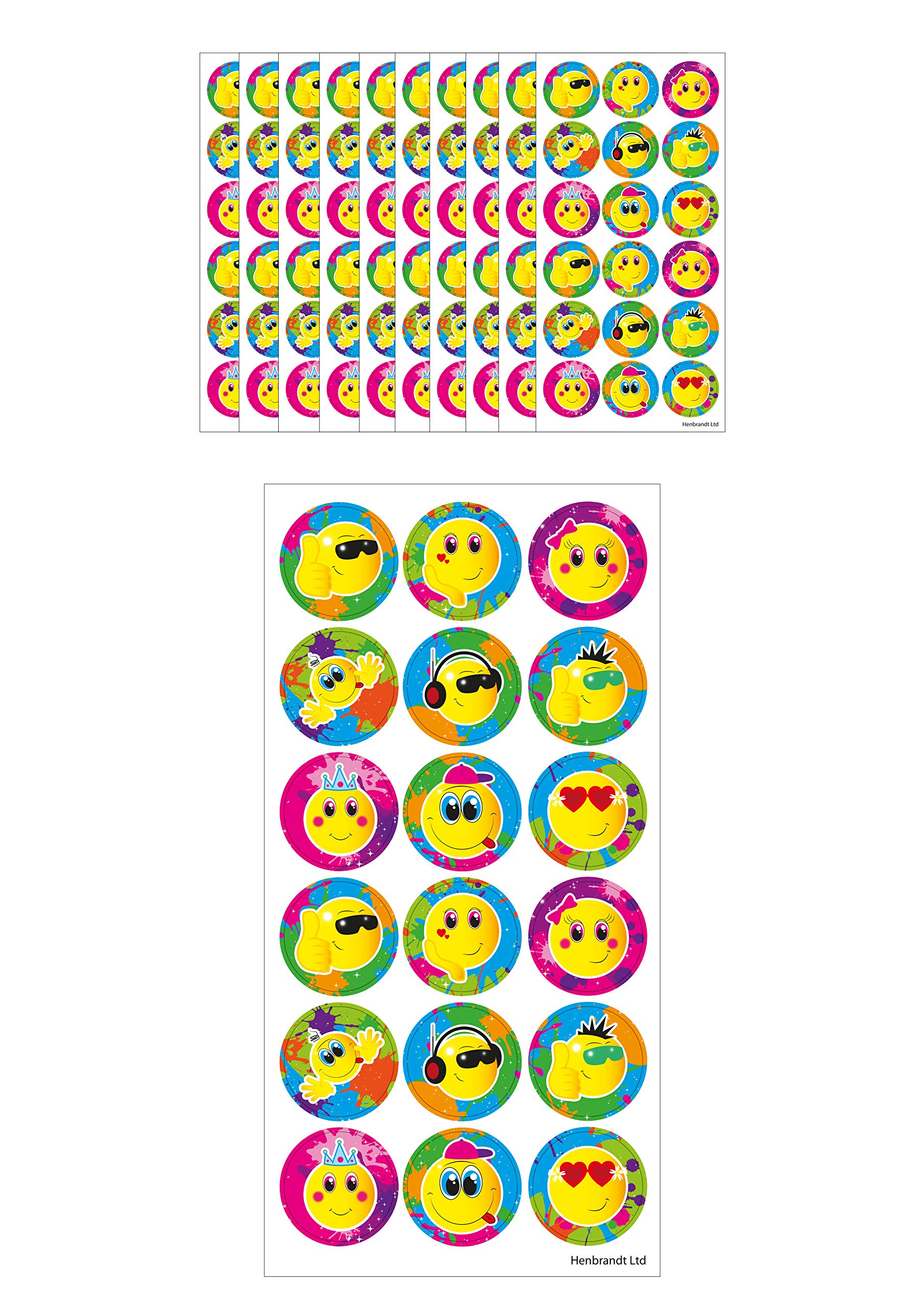 HENBRANDT Large Yellow Smile Face Stickers 180 Assorted Funny Stickers Boys Girls Teachers School Reward Party Favours Scrapbook