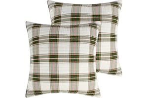 Levtex Home - Tatum Pines Quilt - Euro Sham Set of 2 - Plaid - Green, Red and White - Quilt (26x26in.), No Insert - Cotton