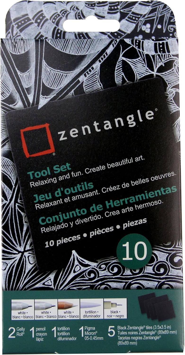 Sakura #50111 Zentangle 10 Pc Set w/ 3.5" Black Tiles