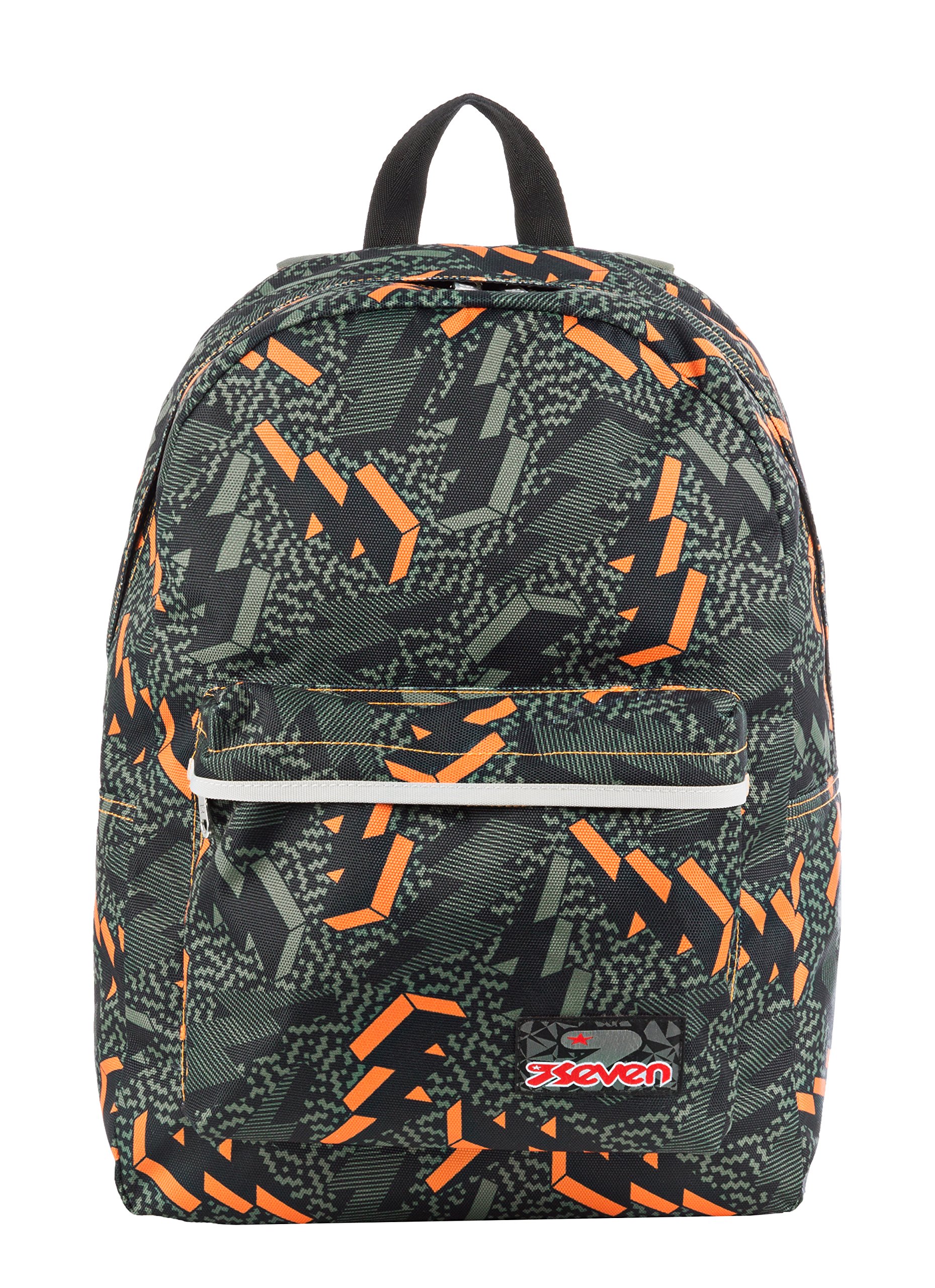 Seven ROUND Backpack ISCHOOLPACK - with Power Bank ! Laptop Sleeve - Green Orange 27Lt