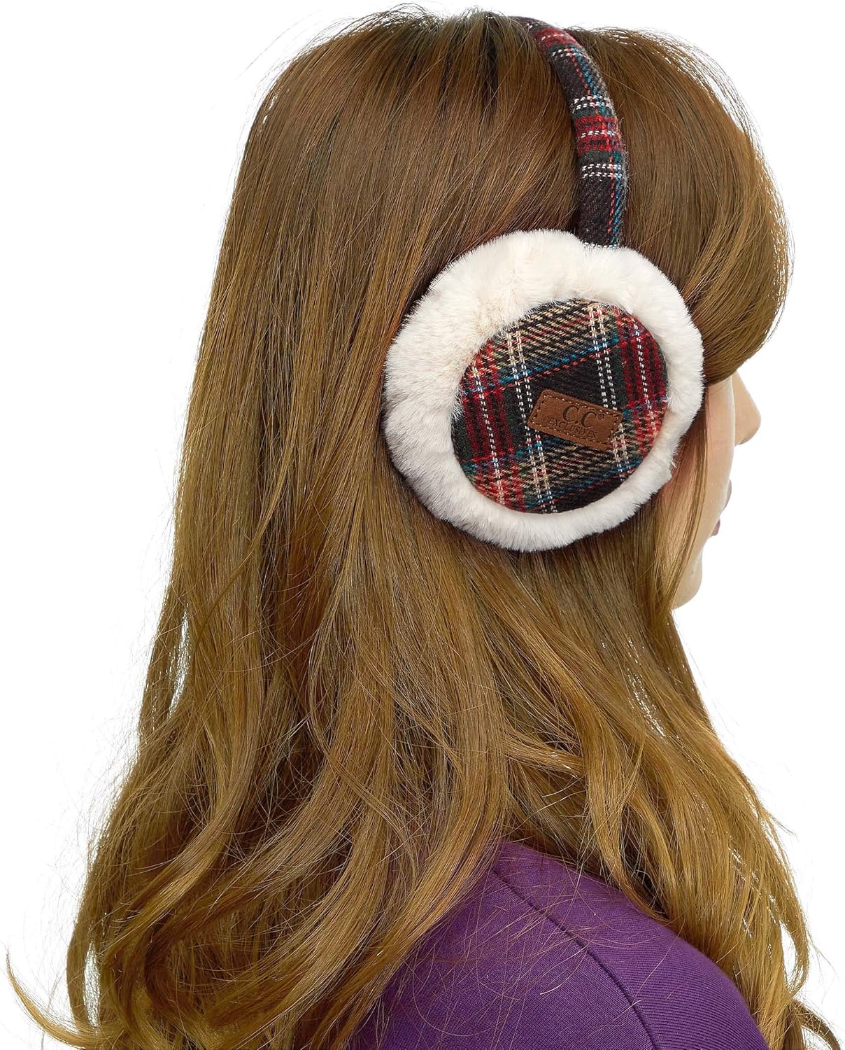 C.C Exclusives Tartan Check Earmuff with Faux Fur(EM-2339) (Brown) at  Women’s Clothing store