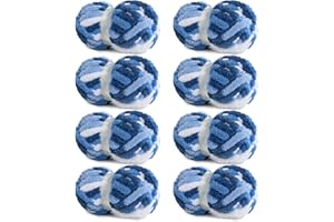 Hombys 8 Pack Giant Chunky Yarn for Crocheting/Hand Knitting, Super Bulky Soft Fluffy Tie Dye Plush Fuzzy Mixed Color Thick Chenille Yarn (Blue, Light Blue, White)