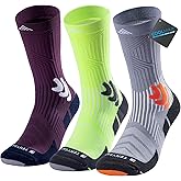 TENYSAF Men's Compression Running Socks: Coolmax Athletic Crew Socks Moisture Wicking Anti-Blister Cushion for Hiking 3 Pairs