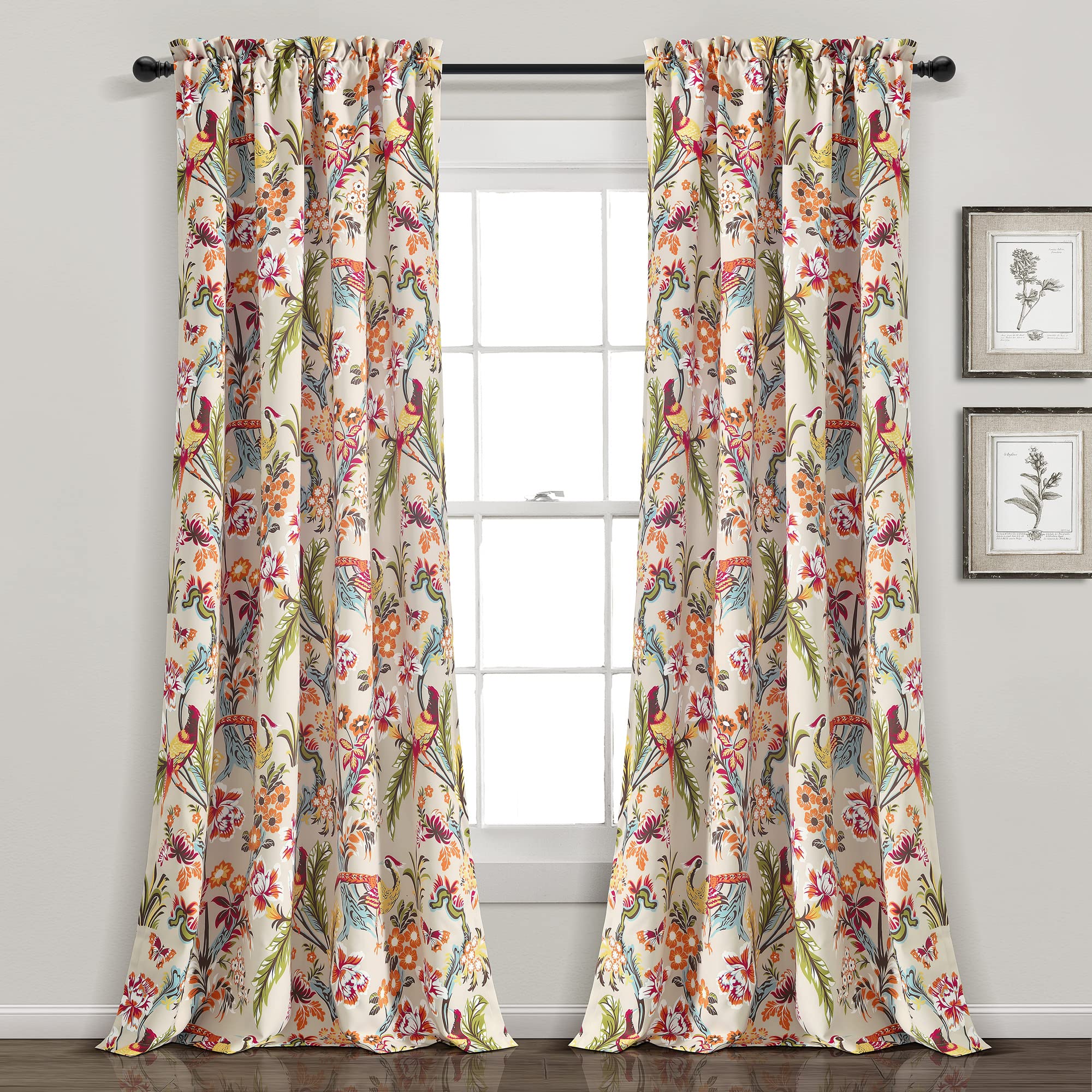 Lush Decor Dolores Light Filtering Window Panels, Pair, 52" W x 84" L, Neutral & Multi - Floral Curtains for Bedroom - Vintage Curtains - Coquette Room Decor Image