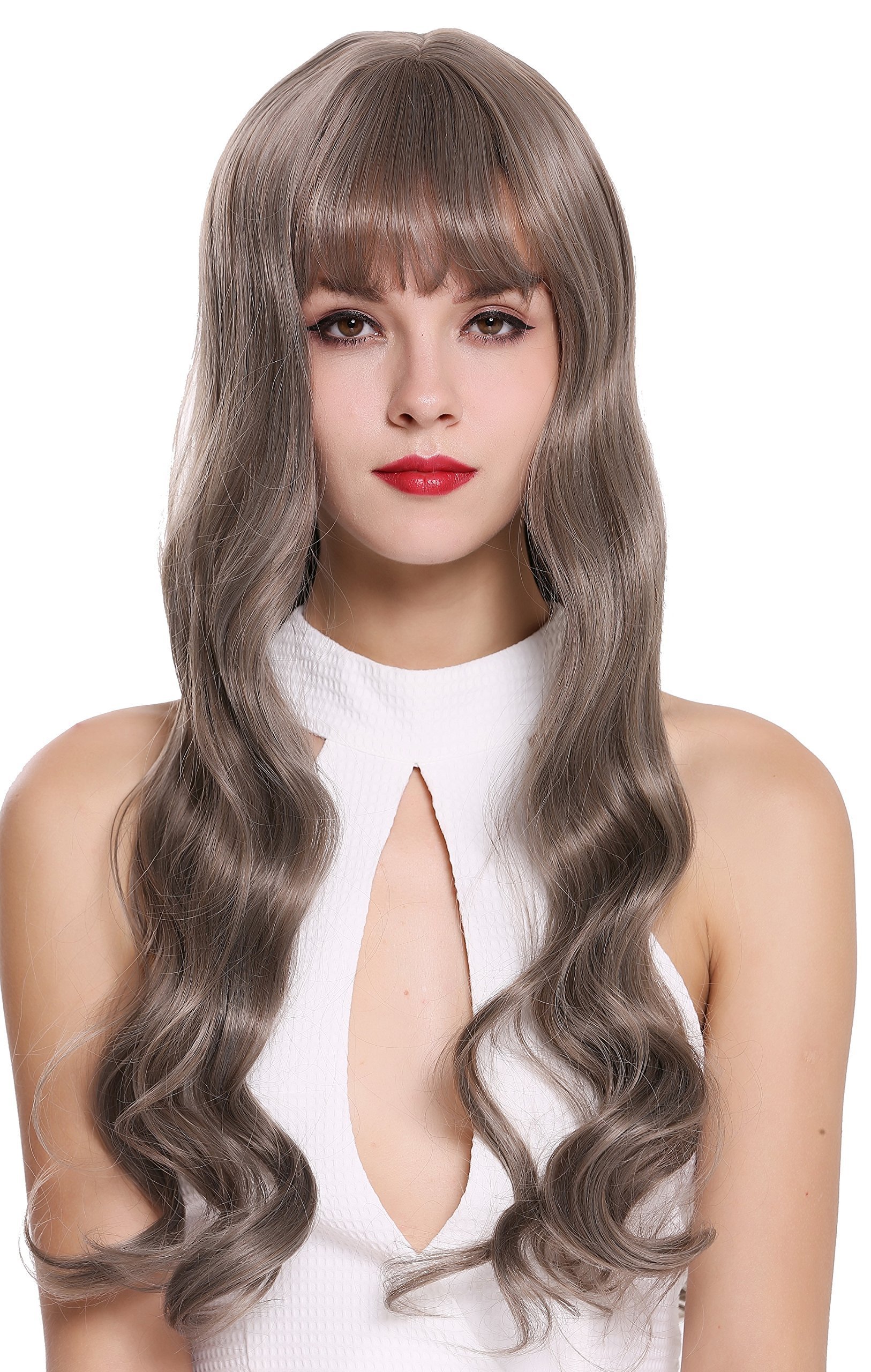 WIG ME UP - Z3013-1718 Lady Quality Wig long bangs fringe wavy streaked brown copper and silver gray mix