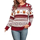 ZAFUL Women's Christmas Sweater Ugly Christmas Pullover Sweater Knit Long Sleeves Novelty Pullover for Party