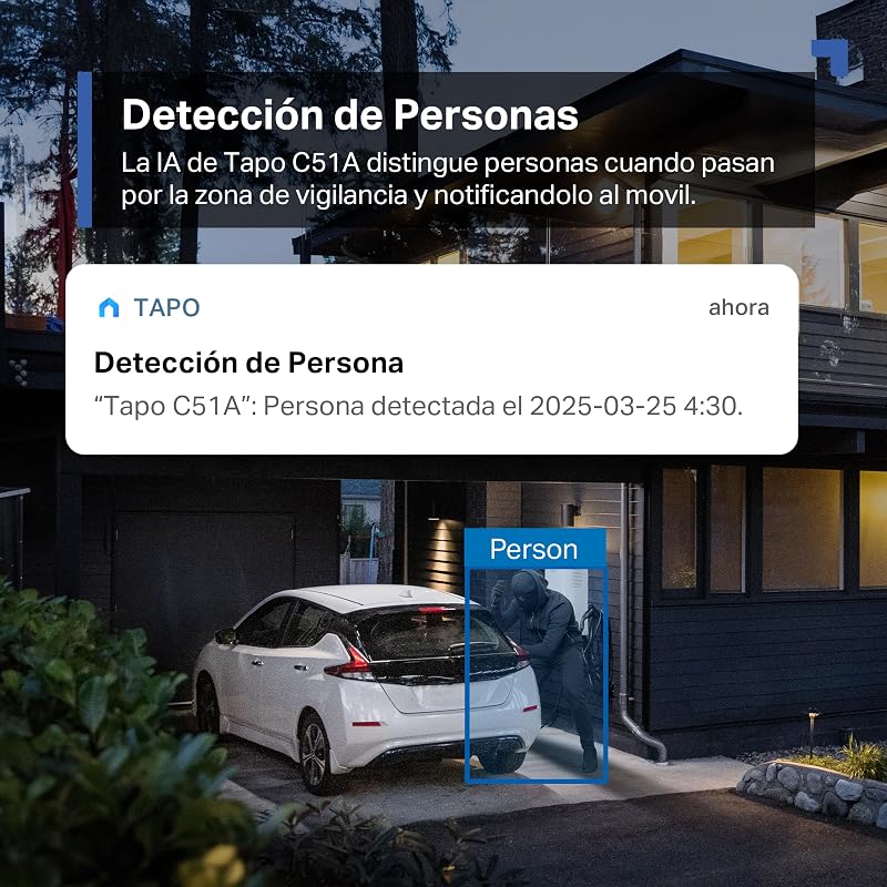 C51A - Cámara de Vigilancia WiFi Exterior 360º, 2K 3MP, Detección IA